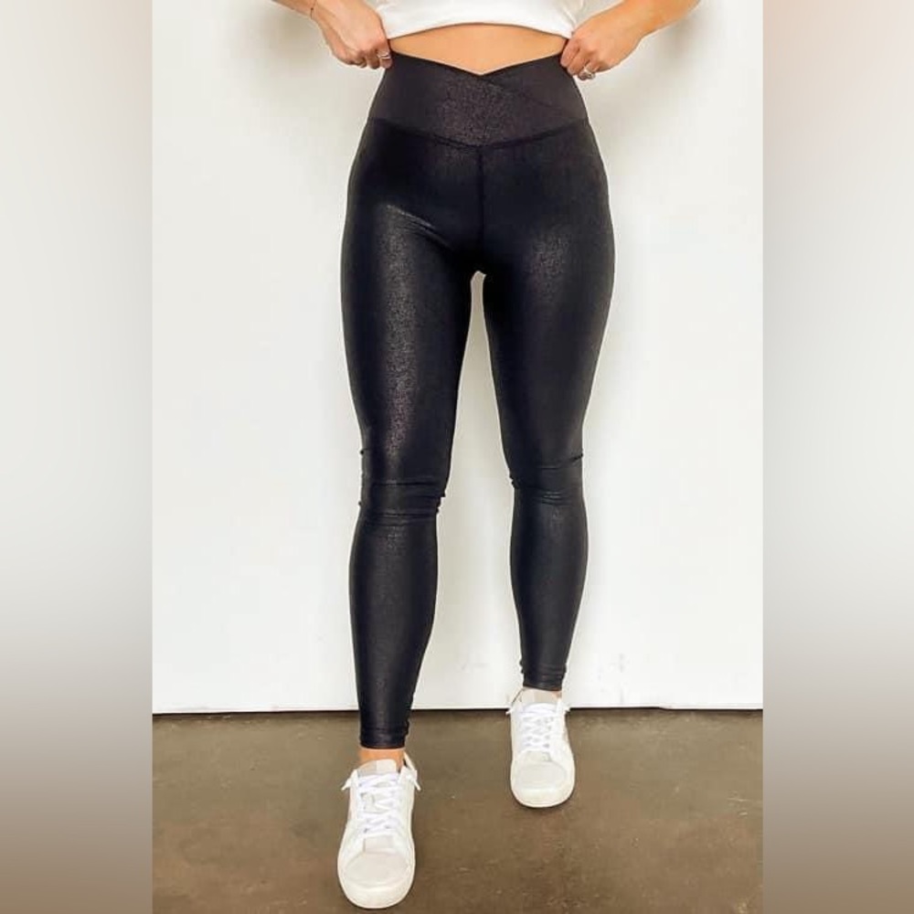 NWOT Black Leather Cross Waist Leggings